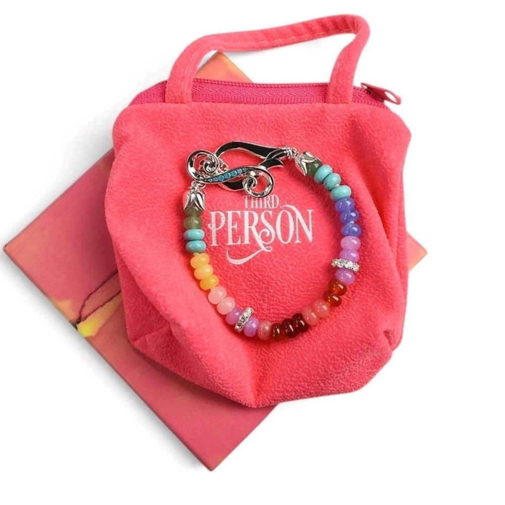 Third Person Sterling Silver Rainbow Gemstone Bead Toggle Bracelet Sz Small NEW